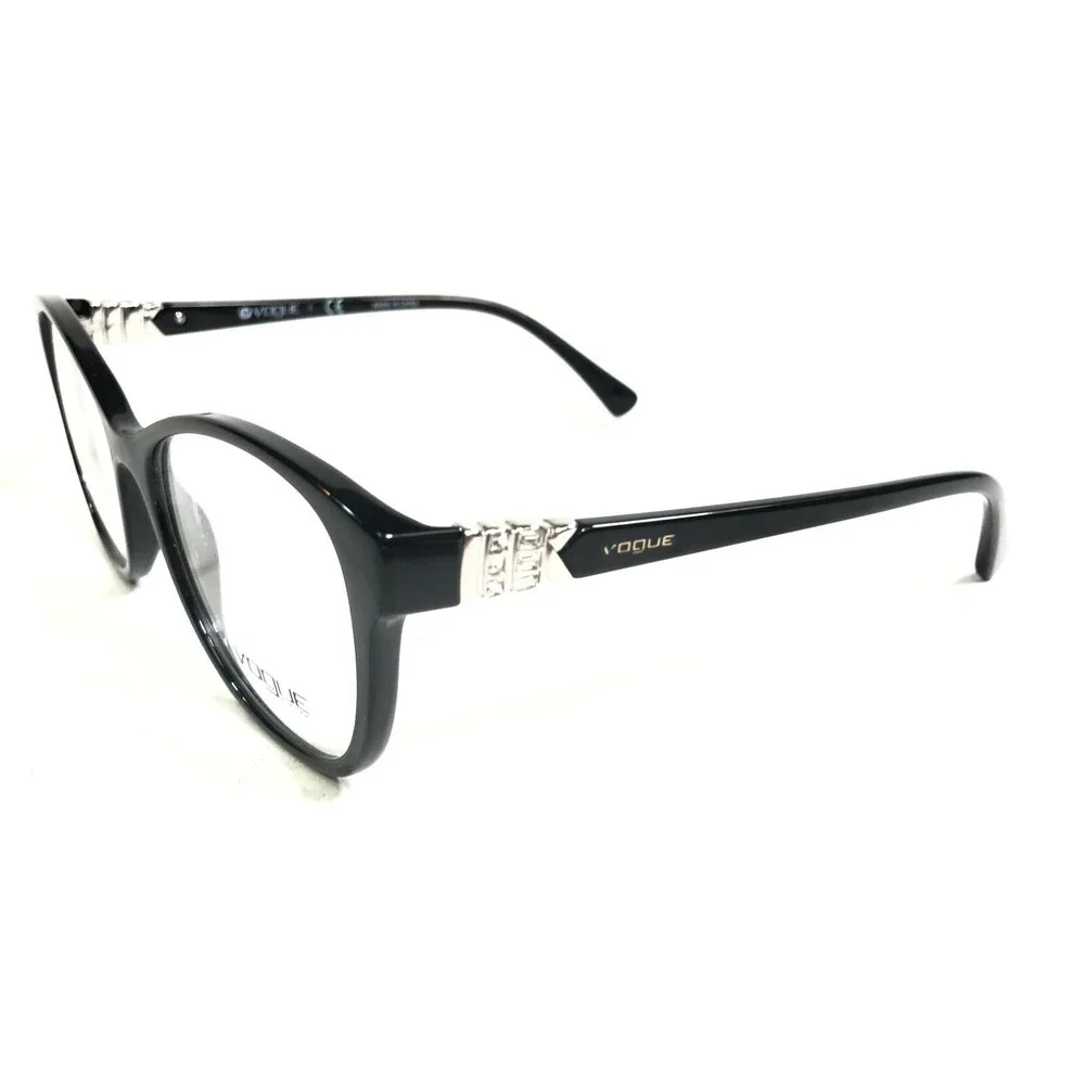 Vogue Eyeglasses Frames VO5169-B W44 Black Silver Cat Eye Full Rim 52-17-140